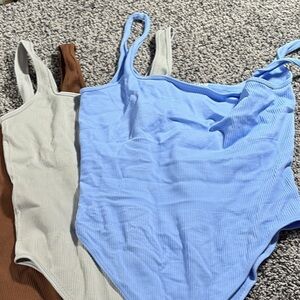 Stylish Women's Bodysuit Duo - Blue and Grey